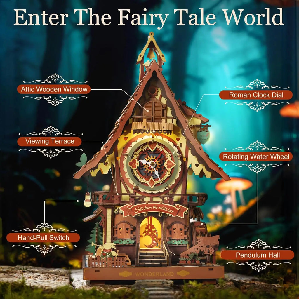 Robotime Rokr 3D Wooden Puzzle Cuckoo Clock Kit Black Forest Style with Working Bird  DIY Clock Model Kit for Kids Adults Model