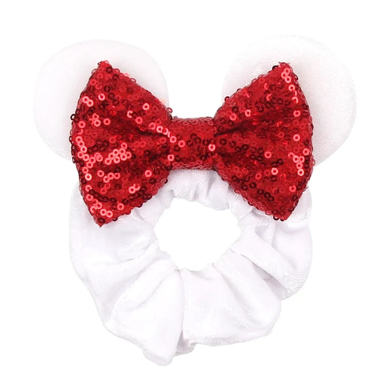Cartoon Polka Dot Bow Hair Scrunchies Velvet Hairbands For Girls Sequins Bows Headbands Women Kids Party DIY Decoration