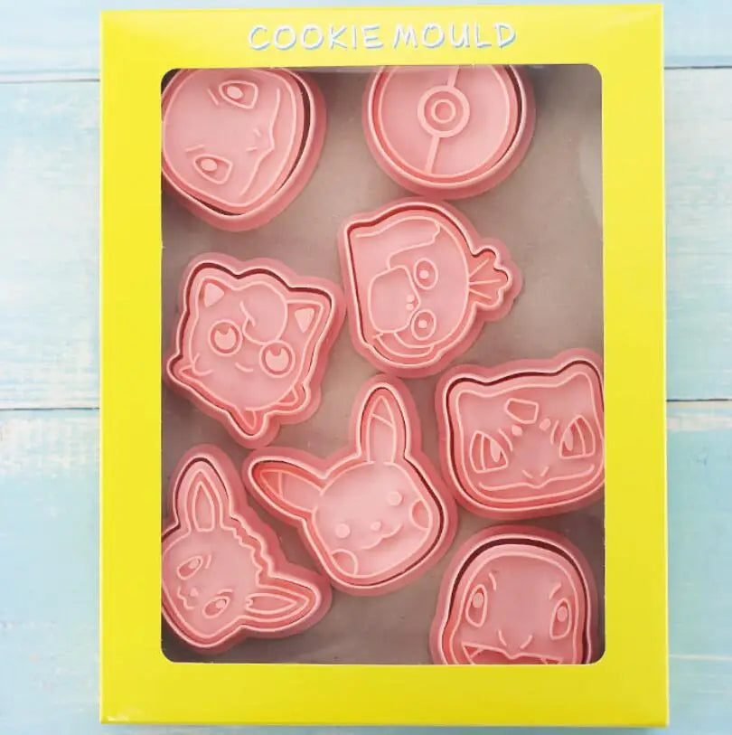 8PCS Set Japan Cartoon Pokemon Figure Anime Cookie Mould Pikachu Psyduck Squirtle Pokeball Kawaii Pattern Mold Biscuit