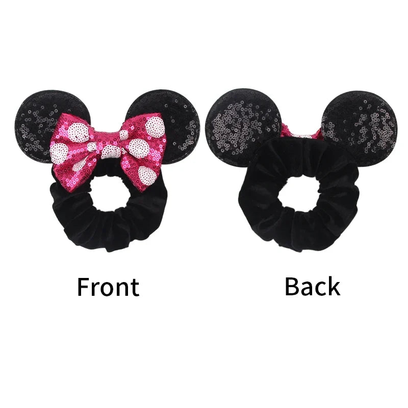Cartoon Polka Dot Bow Hair Scrunchies Velvet Hairbands For Girls Sequins Bows Headbands Women Kids Party DIY Decoration