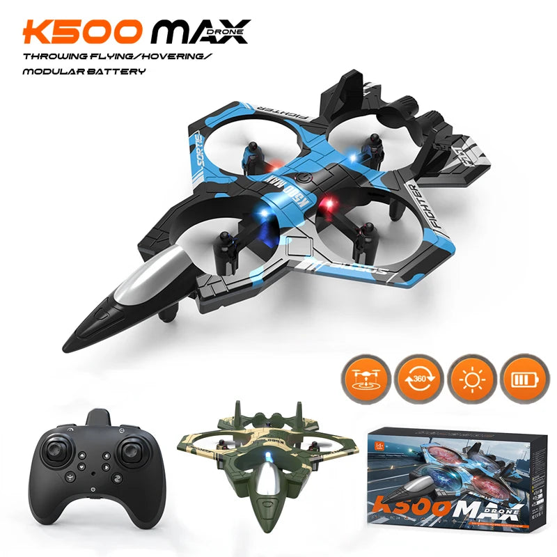 K500 MAX RC Plane Fighter 2.4G Remote Control Stunt Glider 360 ° Rolling Flight Flying EPP Foam Airplane with LED Toys