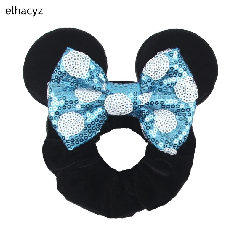Cartoon Polka Dot Bow Hair Scrunchies Velvet Hairbands For Girls Sequins Bows Headbands Women Kids Party DIY Decoration