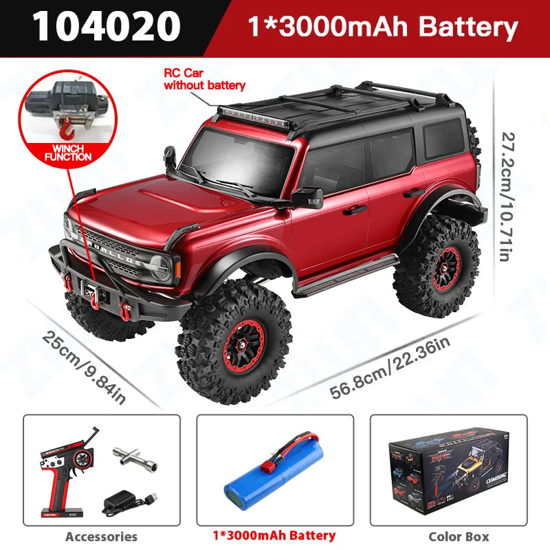 WLtoys 104020 1/10 Professional RC Car Off Road 4x4 2.4G 4WD Remote Control Climbing Cars 45mins Upgrade Version Adult Kids Toy