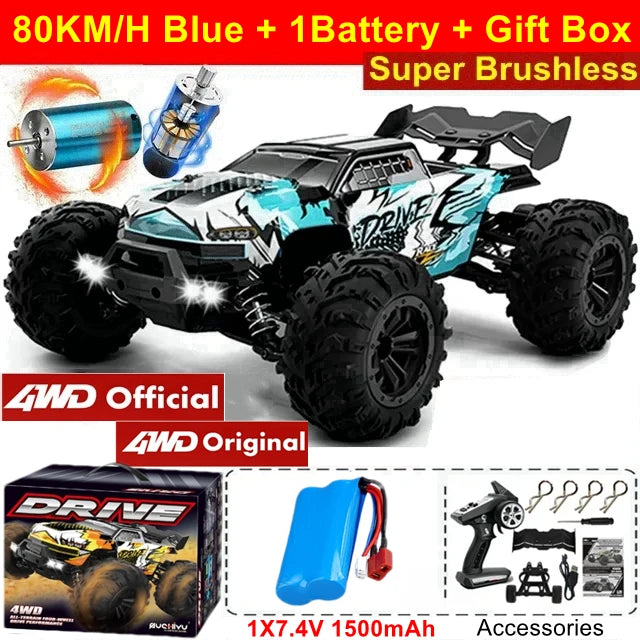 4WD Remote Control Car Off Road 4x4 RC Car High Speed Buggy Truck Super Brushless 50 or 80KM/H Fast Drift Racing Toy Gift