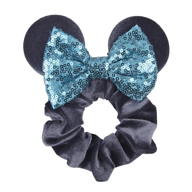 Cartoon Polka Dot Bow Hair Scrunchies Velvet Hairbands For Girls Sequins Bows Headbands Women Kids Party DIY Decoration
