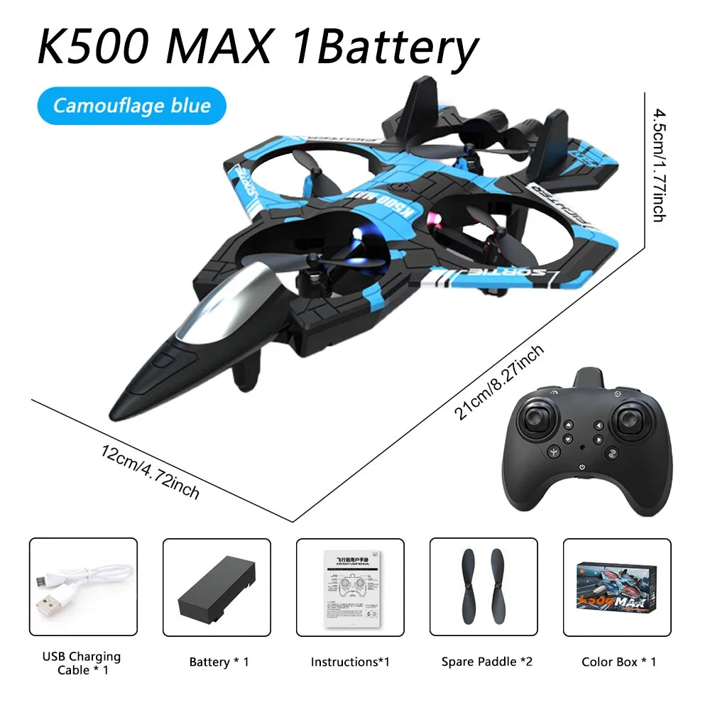K500 MAX RC Plane Fighter 2.4G Remote Control Stunt Glider 360 ° Rolling Flight Flying EPP Foam Airplane with LED Toys