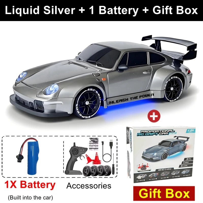4WD RC Drift Car 1:24 Remote Control Racing Car for Adults Kids 20KM/H High Speed Vehicle with LED Lights 2.4G Radio 4x4 Cars