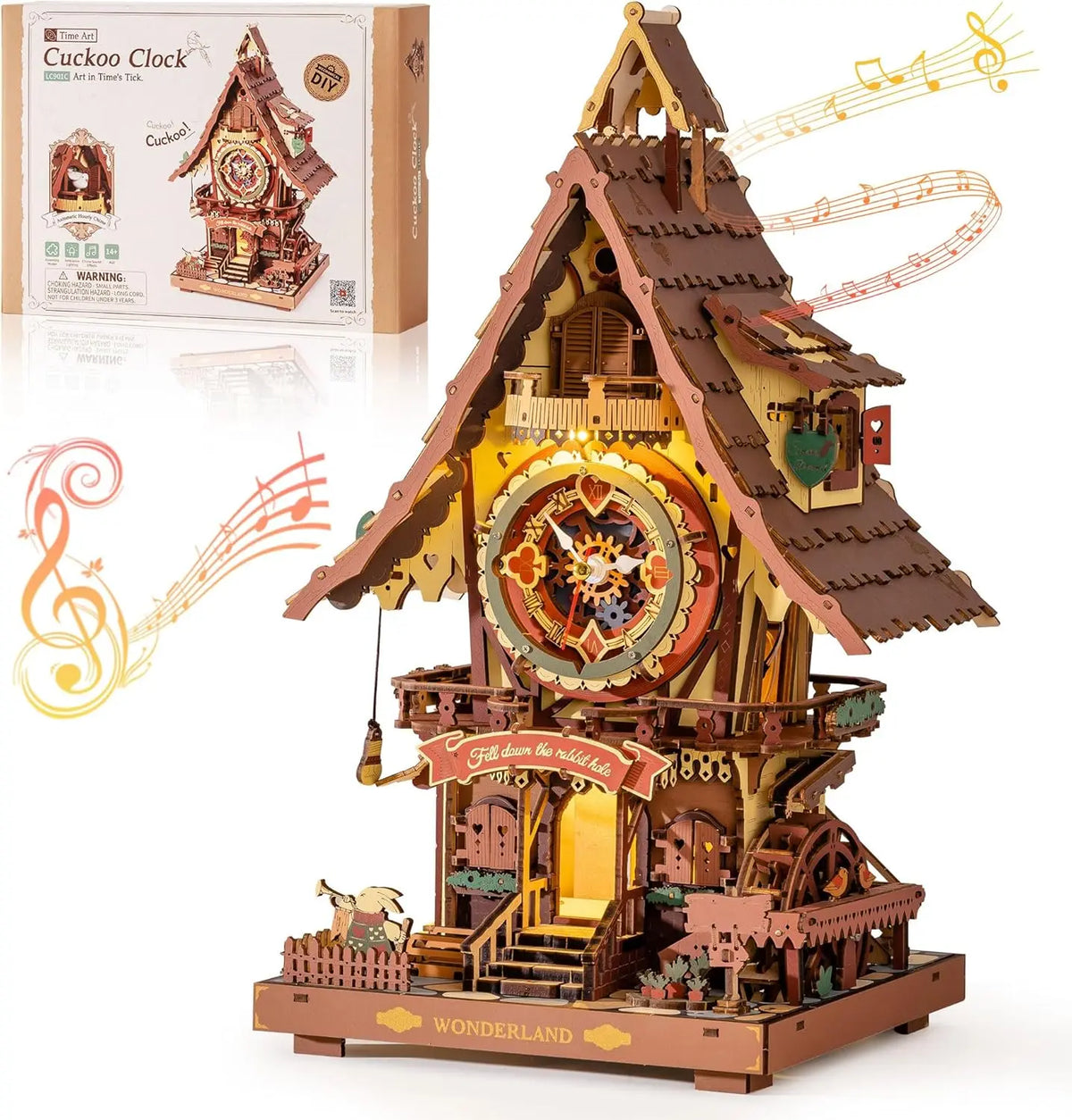 Robotime Rokr 3D Wooden Puzzle Cuckoo Clock Kit Black Forest Style with Working Bird  DIY Clock Model Kit for Kids Adults Model