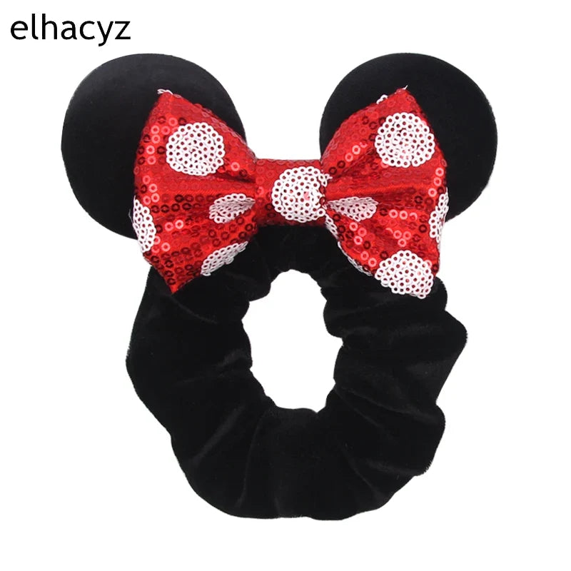 Cartoon Polka Dot Bow Hair Scrunchies Velvet Hairbands For Girls Sequins Bows Headbands Women Kids Party DIY Decoration
