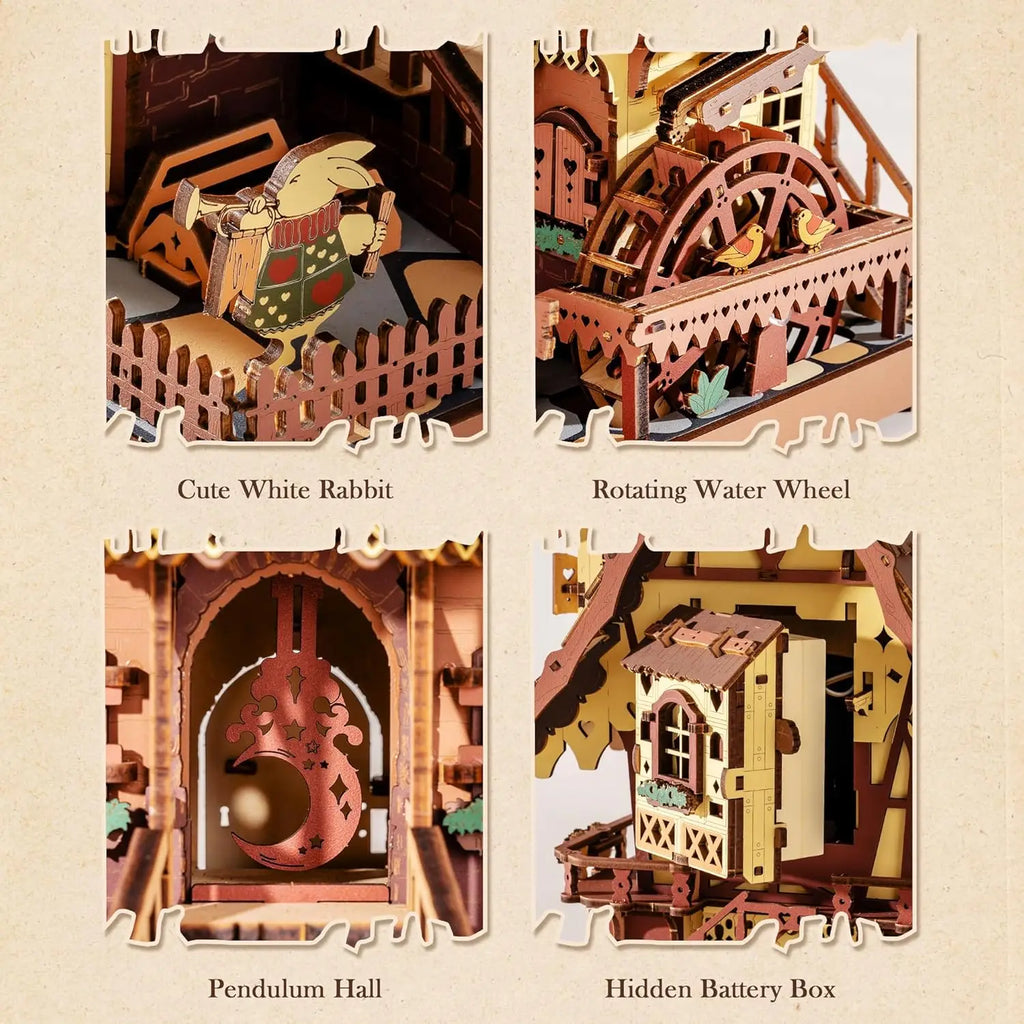 Robotime Rokr 3D Wooden Puzzle Cuckoo Clock Kit Black Forest Style with Working Bird  DIY Clock Model Kit for Kids Adults Model