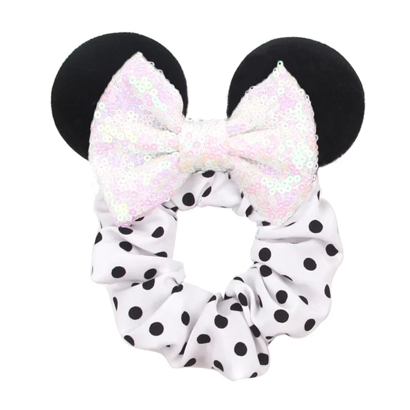 Cartoon Polka Dot Bow Hair Scrunchies Velvet Hairbands For Girls Sequins Bows Headbands Women Kids Party DIY Decoration