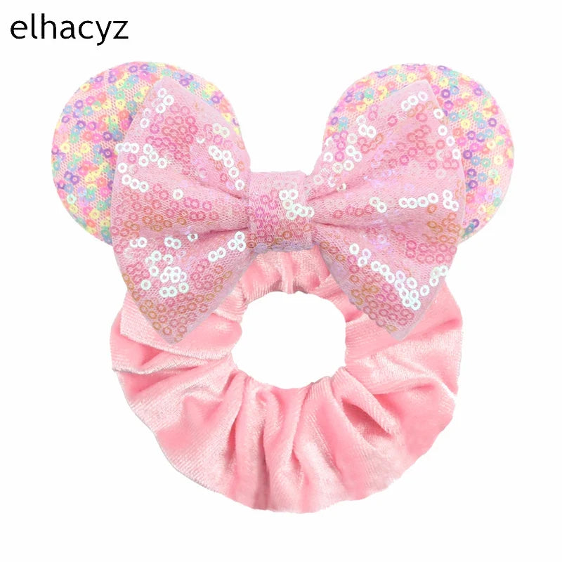 Cartoon Polka Dot Bow Hair Scrunchies Velvet Hairbands For Girls Sequins Bows Headbands Women Kids Party DIY Decoration