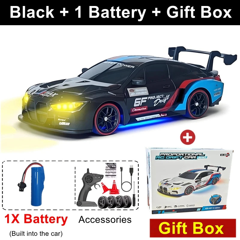 4WD RC Drift Car 1:24 Remote Control Racing Car for Adults Kids 20KM/H High Speed Vehicle with LED Lights 2.4G Radio 4x4 Cars