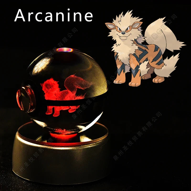 Pokemon Crystal Ball 3D Pikachu Gengar Mewtwo Night Light Lamp Pokeball 3D Glass Pokemon Crystal Ball Statue Kids Birthday Gift