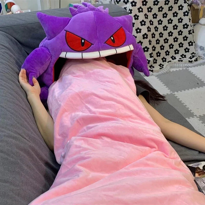 Cute Pokemon Gengar Kirby Headgear Doll Sleep Pillow Anime Integrated Dual Purpose Small Quilt Pet Sleeping Blanket Toy Figure