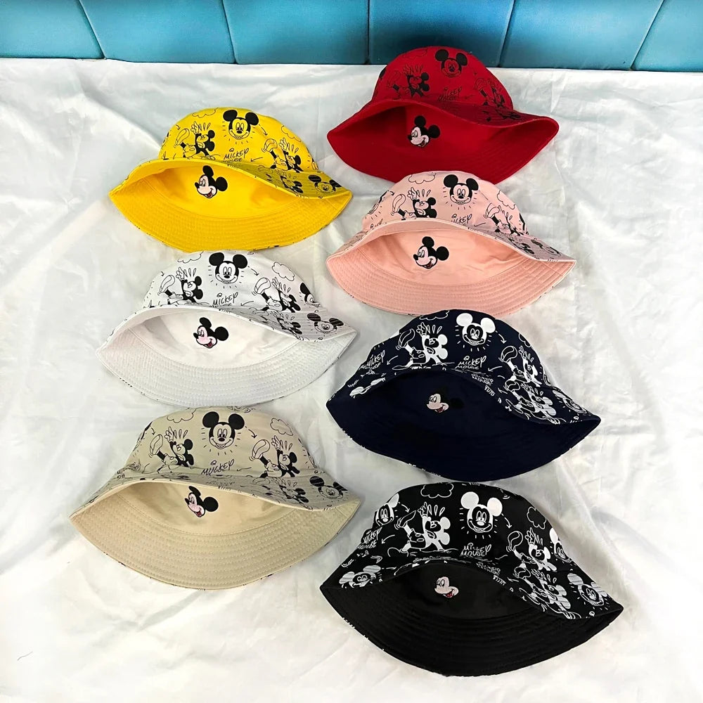Mickey Mouse Cartoon Universal Fisherman Hat Double-sided Printing Cotton Cap Birthday For Kids Gifts Circumference 56-58cm