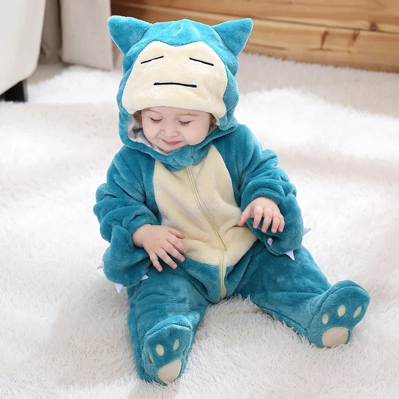 Pokemon Pikachu Snorlax Baby Clothes  Baby Jumpsuit Pajamas Newborn Bodysuit 0-3 Years Old Cosplay Costume Hooded Onesie