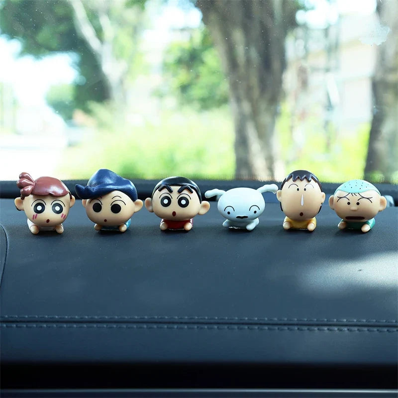 6Pcs/Set Crayon Shin Chan Kawaii Cartoon Figures Q Version Mini Action PVC Figurines Desk Decor Car Ornaments Model Dolls Gifts