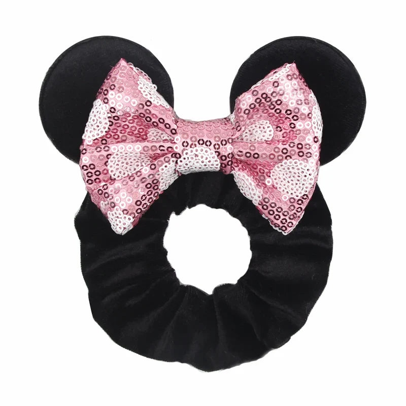 Cartoon Polka Dot Bow Hair Scrunchies Velvet Hairbands For Girls Sequins Bows Headbands Women Kids Party DIY Decoration