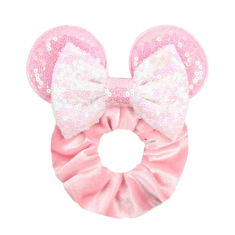 Cartoon Polka Dot Bow Hair Scrunchies Velvet Hairbands For Girls Sequins Bows Headbands Women Kids Party DIY Decoration