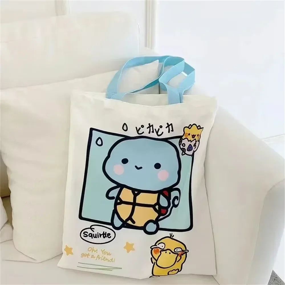 HOT Sale Pokemon Pikachu Canvas Shoulder Bags Psyduck Squirtle Ladies Casual Handbag Reusable Large Capacity Women Shopping Bag
