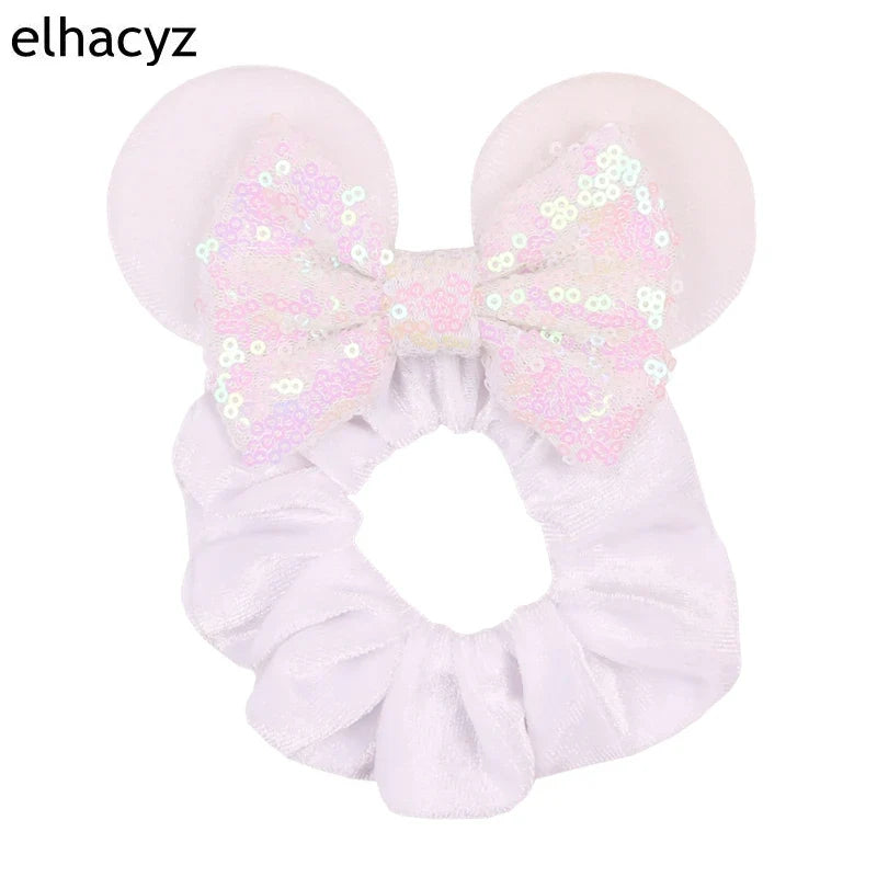 Cartoon Polka Dot Bow Hair Scrunchies Velvet Hairbands For Girls Sequins Bows Headbands Women Kids Party DIY Decoration