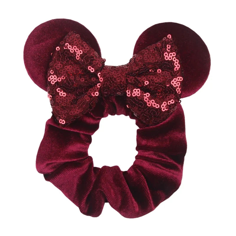 Cartoon Polka Dot Bow Hair Scrunchies Velvet Hairbands For Girls Sequins Bows Headbands Women Kids Party DIY Decoration