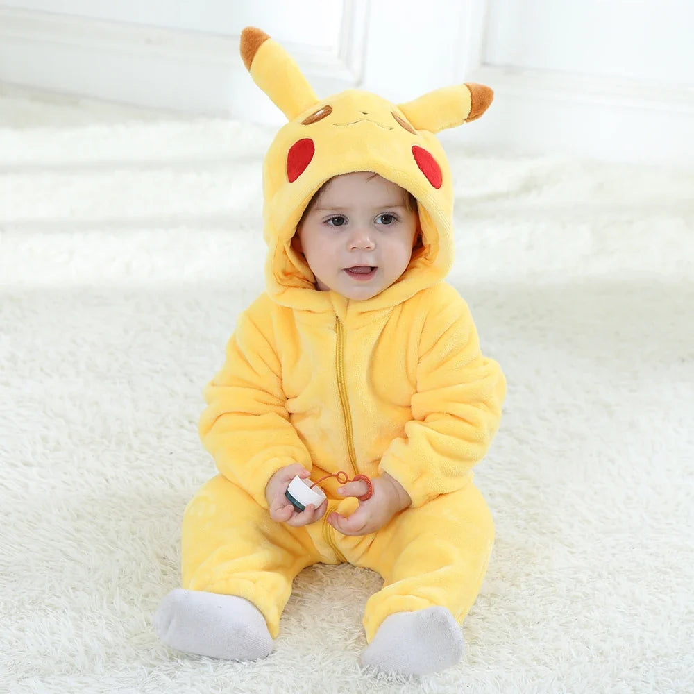 Pokemon Pikachu Snorlax Baby Clothes  Baby Jumpsuit Pajamas Newborn Bodysuit 0-3 Years Old Cosplay Costume Hooded Onesie