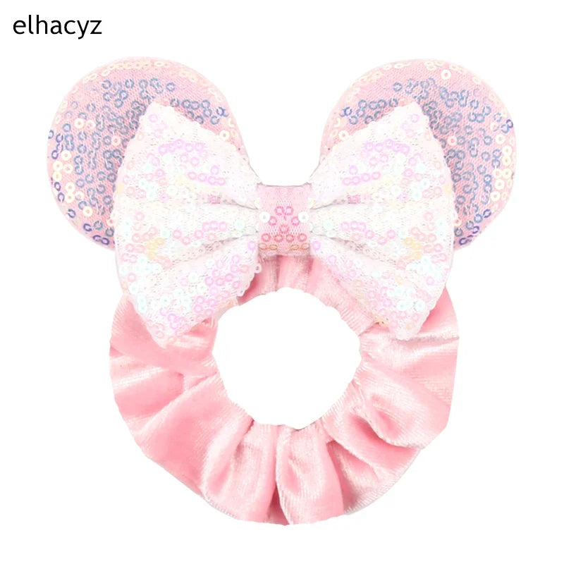 Cartoon Polka Dot Bow Hair Scrunchies Velvet Hairbands For Girls Sequins Bows Headbands Women Kids Party DIY Decoration