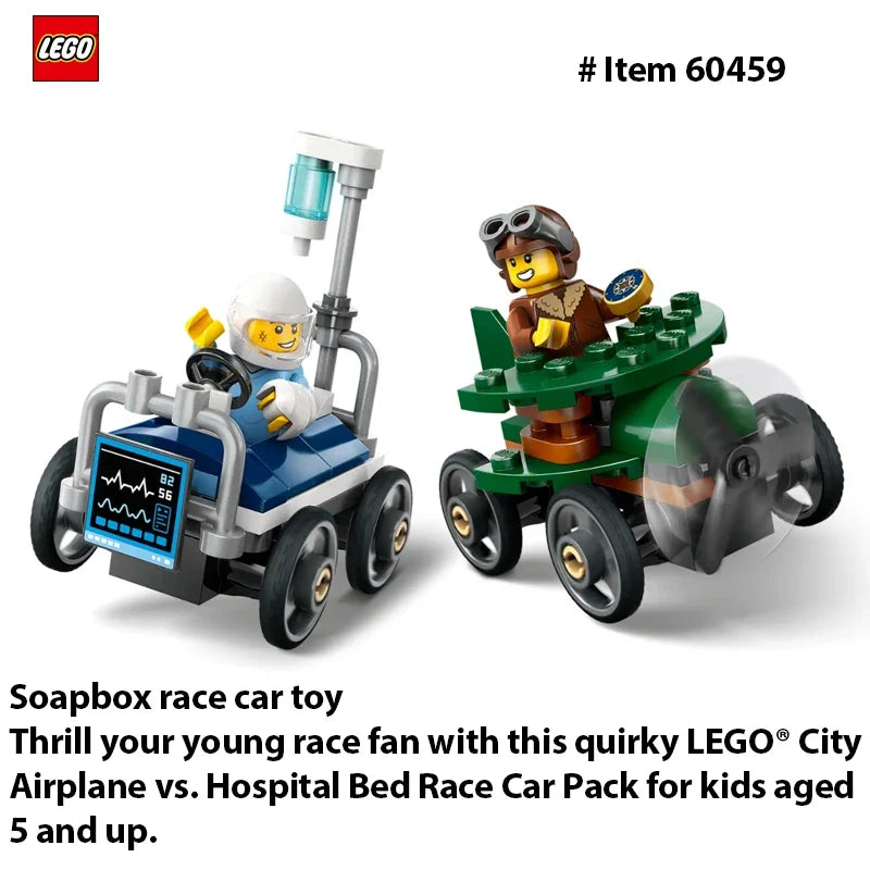 LEGO 60459 City Airplane vs. Hospital Bed Race Car Pack Toy - Boys and Girls, Gift for Birthdays and Holidays 70 PCS