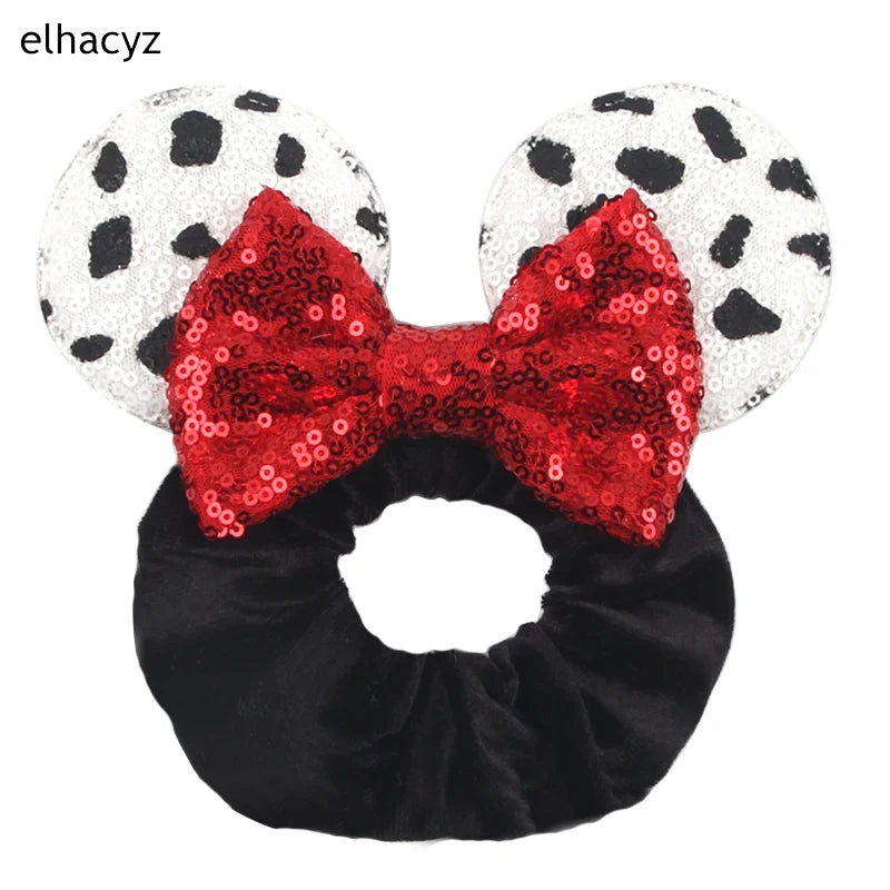 Cartoon Polka Dot Bow Hair Scrunchies Velvet Hairbands For Girls Sequins Bows Headbands Women Kids Party DIY Decoration