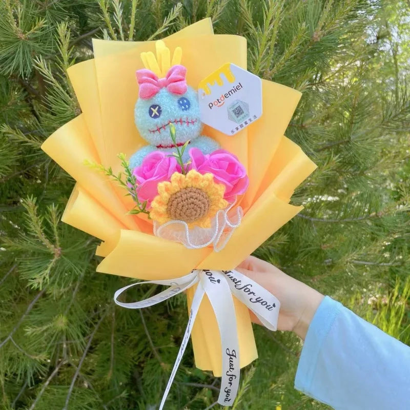 Genuine Amine Stitch Plush Dolls With Sunflowers Roses Creative Bouquets Christmas Birthday Graduation Valentine Gifts
