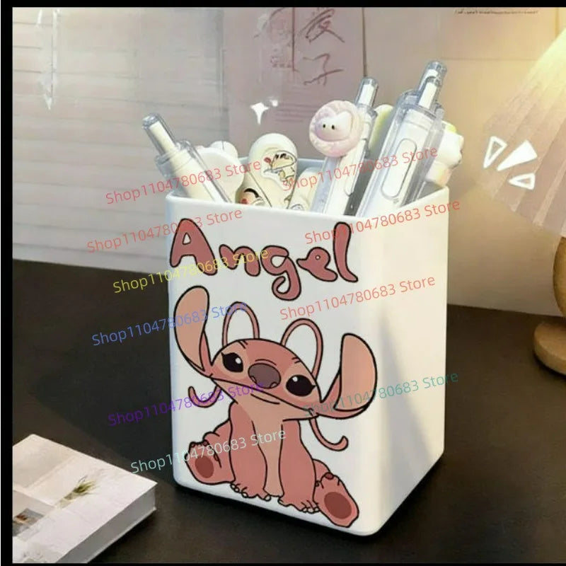 Blue Stitch Cartoon Pen Holder, Creative Desktop Cosmetic Brush and Stationery Storage Box, Anime Desktop Collectible Toy Gift