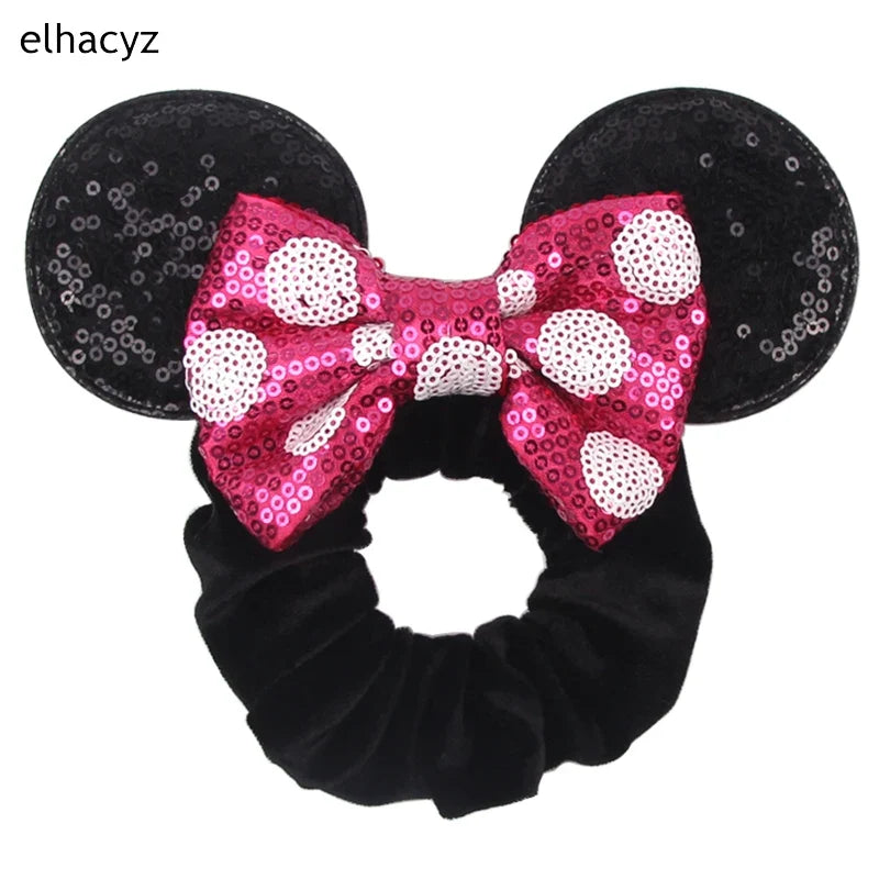 Cartoon Polka Dot Bow Hair Scrunchies Velvet Hairbands For Girls Sequins Bows Headbands Women Kids Party DIY Decoration