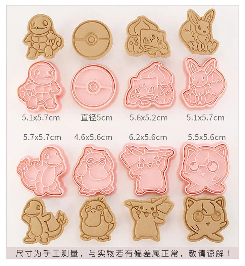 8PCS Set Japan Cartoon Pokemon Figure Anime Cookie Mould Pikachu Psyduck Squirtle Pokeball Kawaii Pattern Mold Biscuit