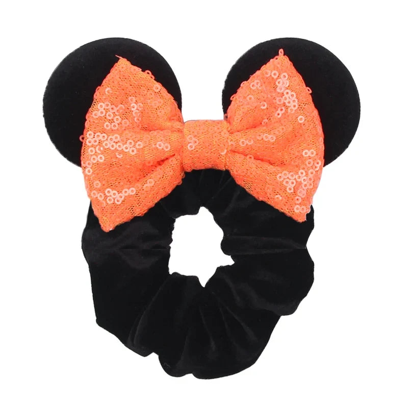 Cartoon Polka Dot Bow Hair Scrunchies Velvet Hairbands For Girls Sequins Bows Headbands Women Kids Party DIY Decoration