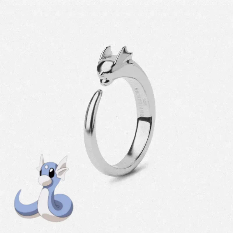 Pokemon Dratini Couple Ring S925 Silver Anime Peripheral Opening Adjustable  Cartoon Accessories Fashion Gift