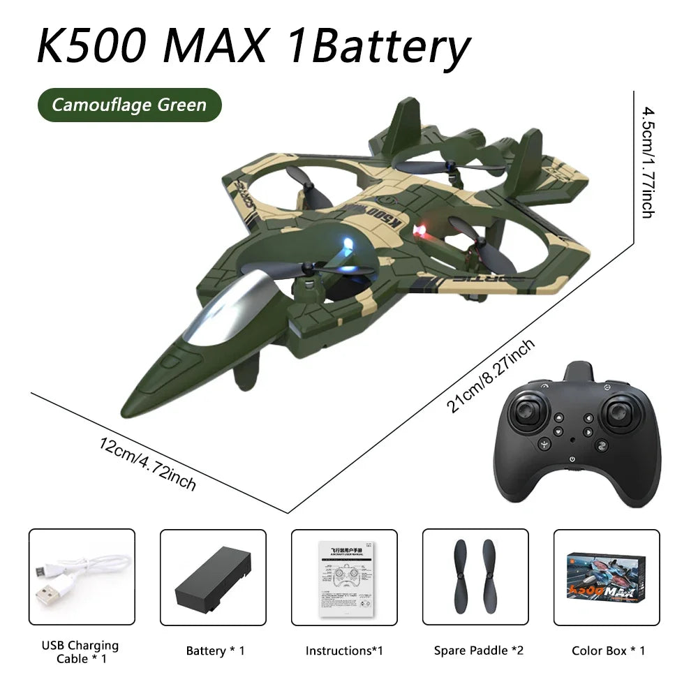 K500 MAX RC Plane Fighter 2.4G Remote Control Stunt Glider 360 ° Rolling Flight Flying EPP Foam Airplane with LED Toys