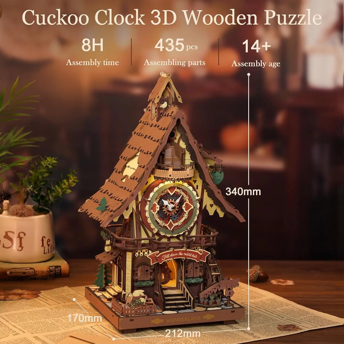 Robotime Rokr 3D Wooden Puzzle Cuckoo Clock Kit Black Forest Style with Working Bird  DIY Clock Model Kit for Kids Adults Model
