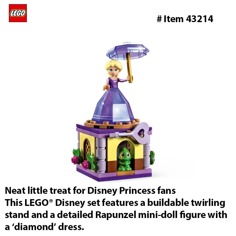 LEGO 43214  Disney Princess Twirling Rapunzel  Building Toy with Diamond Dress Mini-Doll and Pascal The Chameleon Figure
