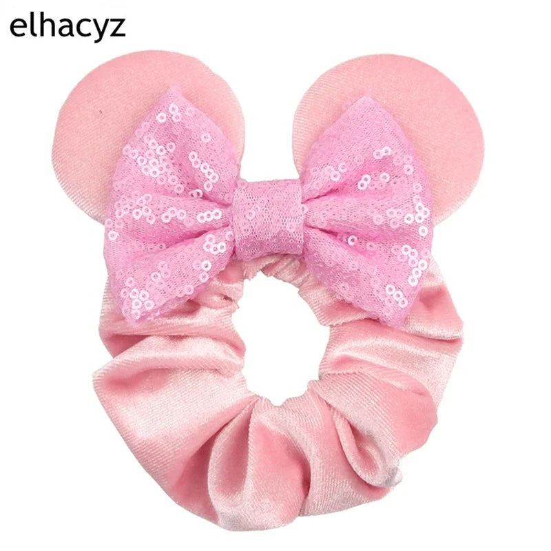 Cartoon Polka Dot Bow Hair Scrunchies Velvet Hairbands For Girls Sequins Bows Headbands Women Kids Party DIY Decoration