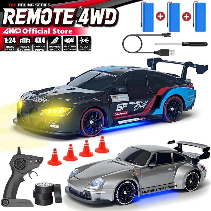 4WD RC Drift Car 1:24 Remote Control Racing Car for Adults Kids 20KM/H High Speed Vehicle with LED Lights 2.4G Radio 4x4 Cars