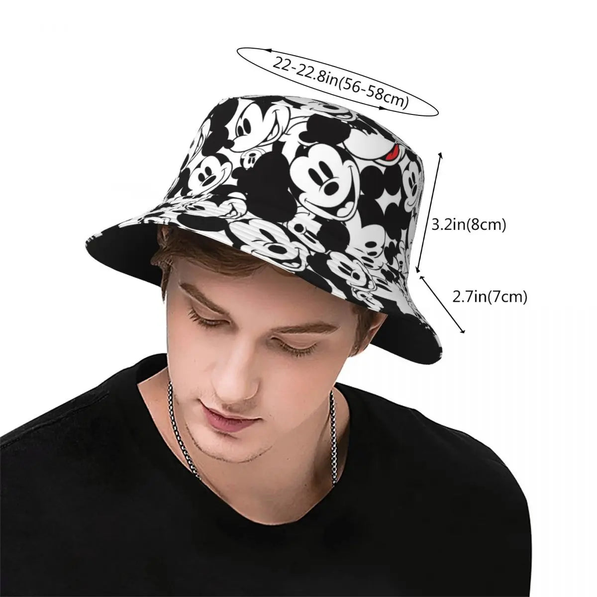 Summer Beach Vacation Getaway Headwear Mickey & Friends Pattern Bucket Hat Women Men Hot Sun Hat Bob Foldable Fisherman Cap