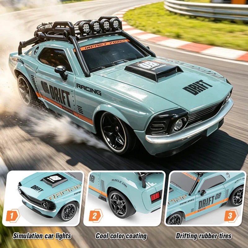 2026 New RC Car 1/18 Retro Remote Control Cars with Lights Racing Vehicle 2.4G Radio High Speed Drift Model Toys for Boys Gifts