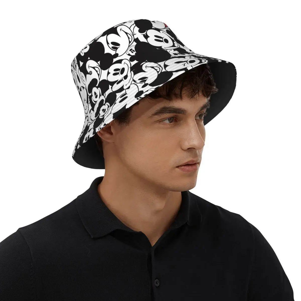 Summer Beach Vacation Getaway Headwear Mickey & Friends Pattern Bucket Hat Women Men Hot Sun Hat Bob Foldable Fisherman Cap
